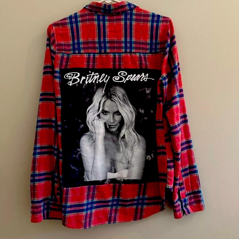 Custom *Britney Spears* Hollister Pink Flannel Long Sleeve Shirt! Size L  3W2230